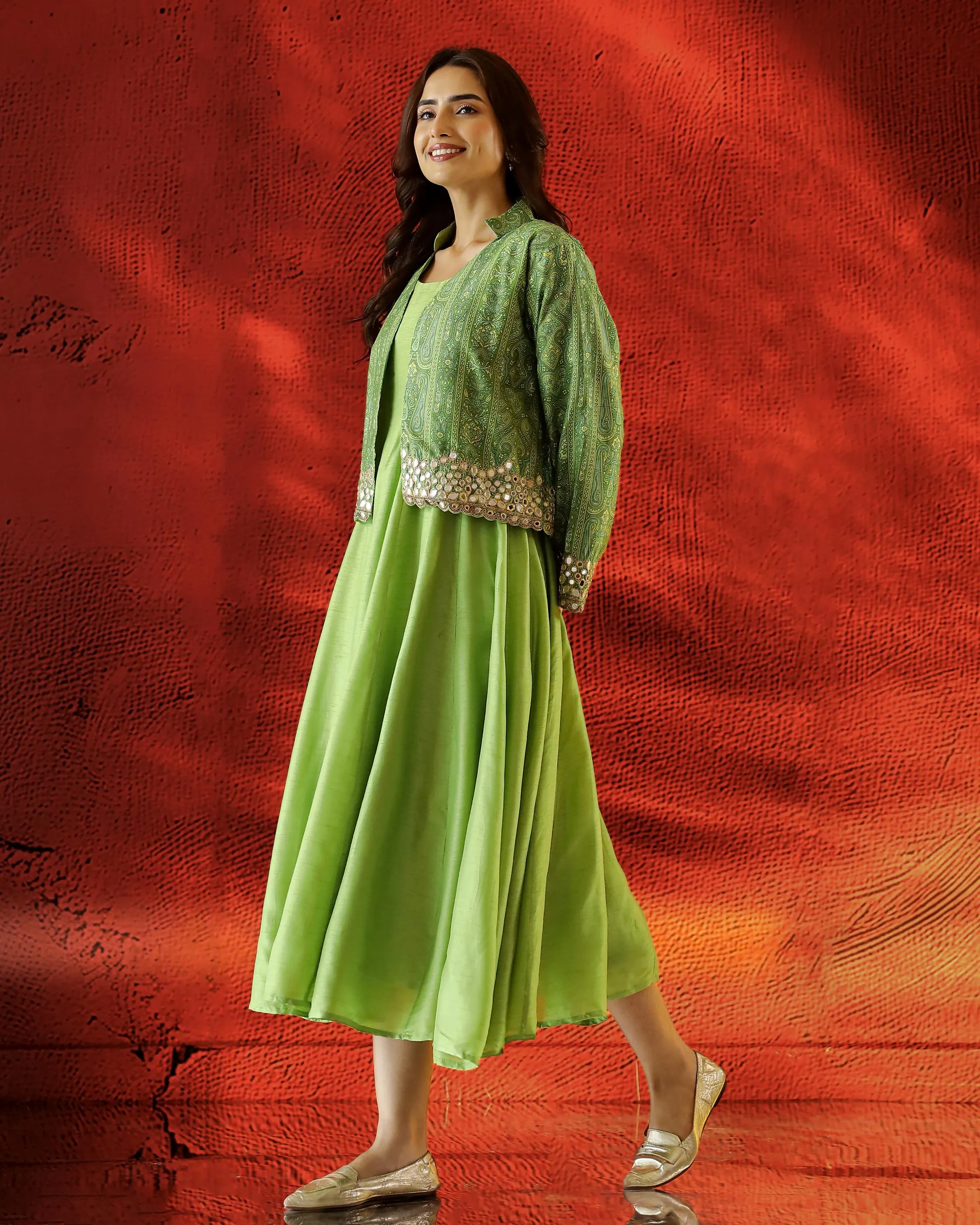 Green Embellished Premium Silk Gown