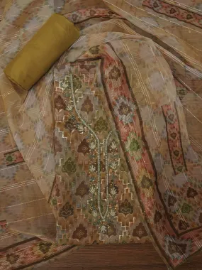 Green Ethnic Sequin Embroidered Organza Dress Material with Dupatta