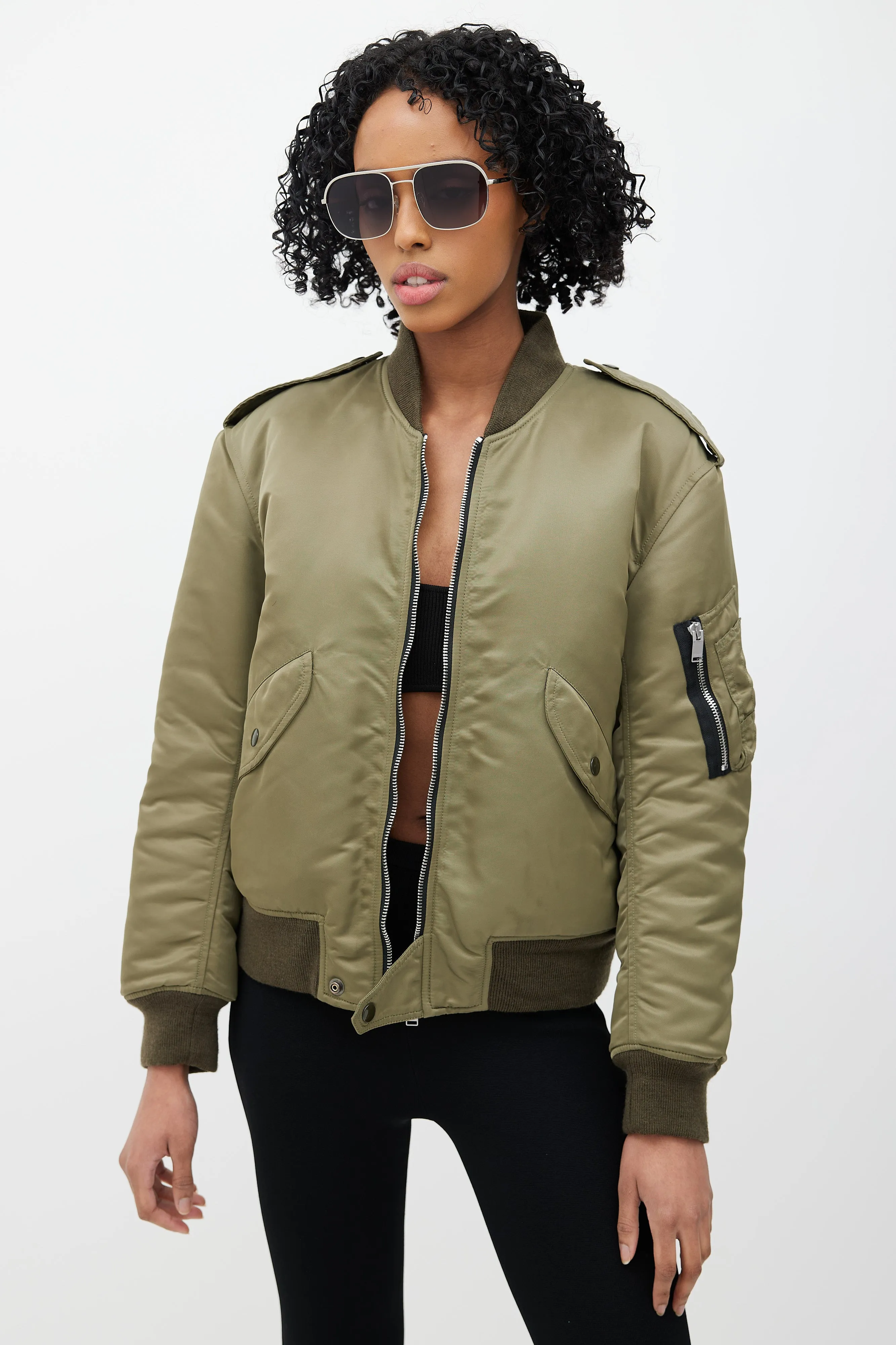 Green Padded Bomber Jacket