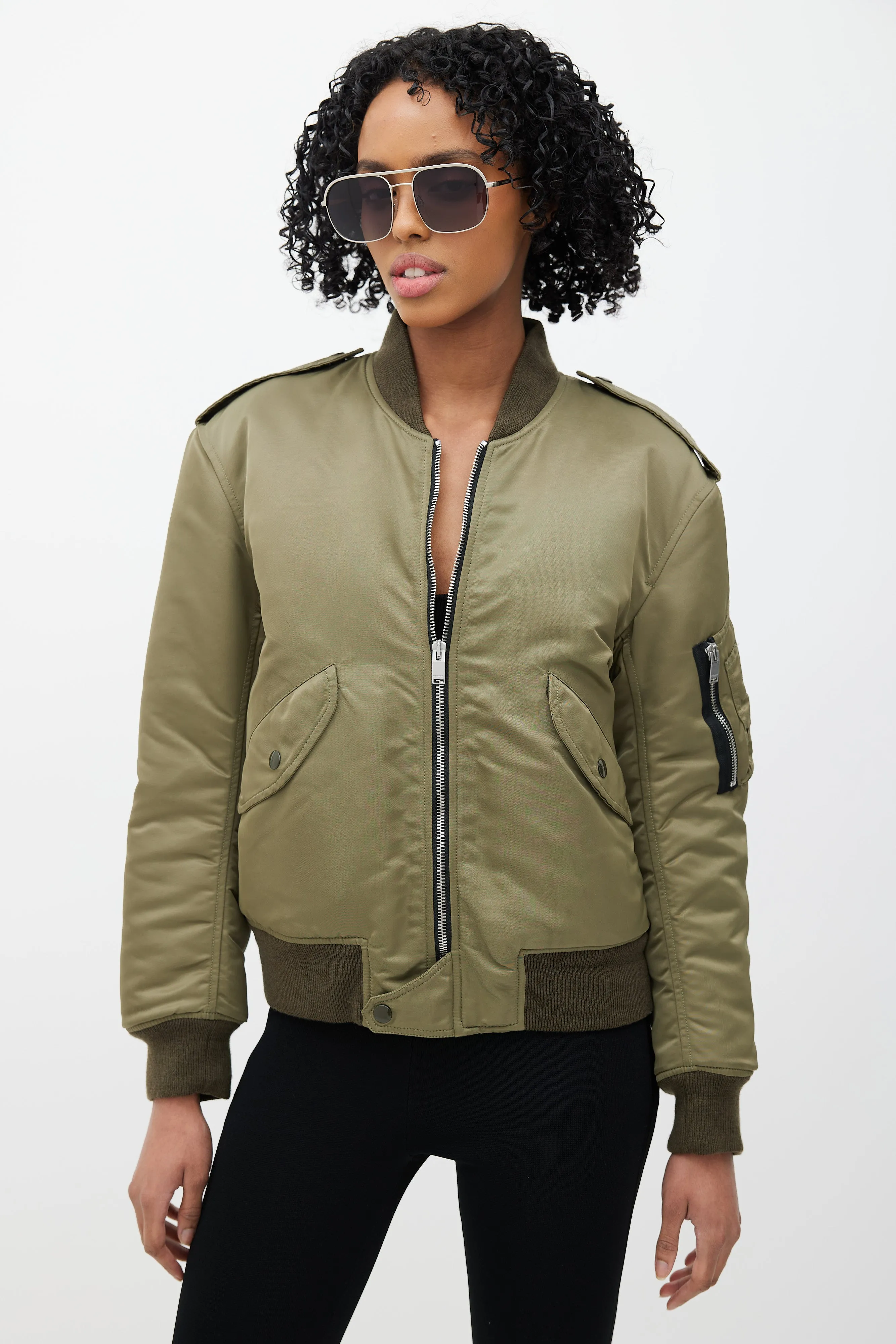 Green Padded Bomber Jacket