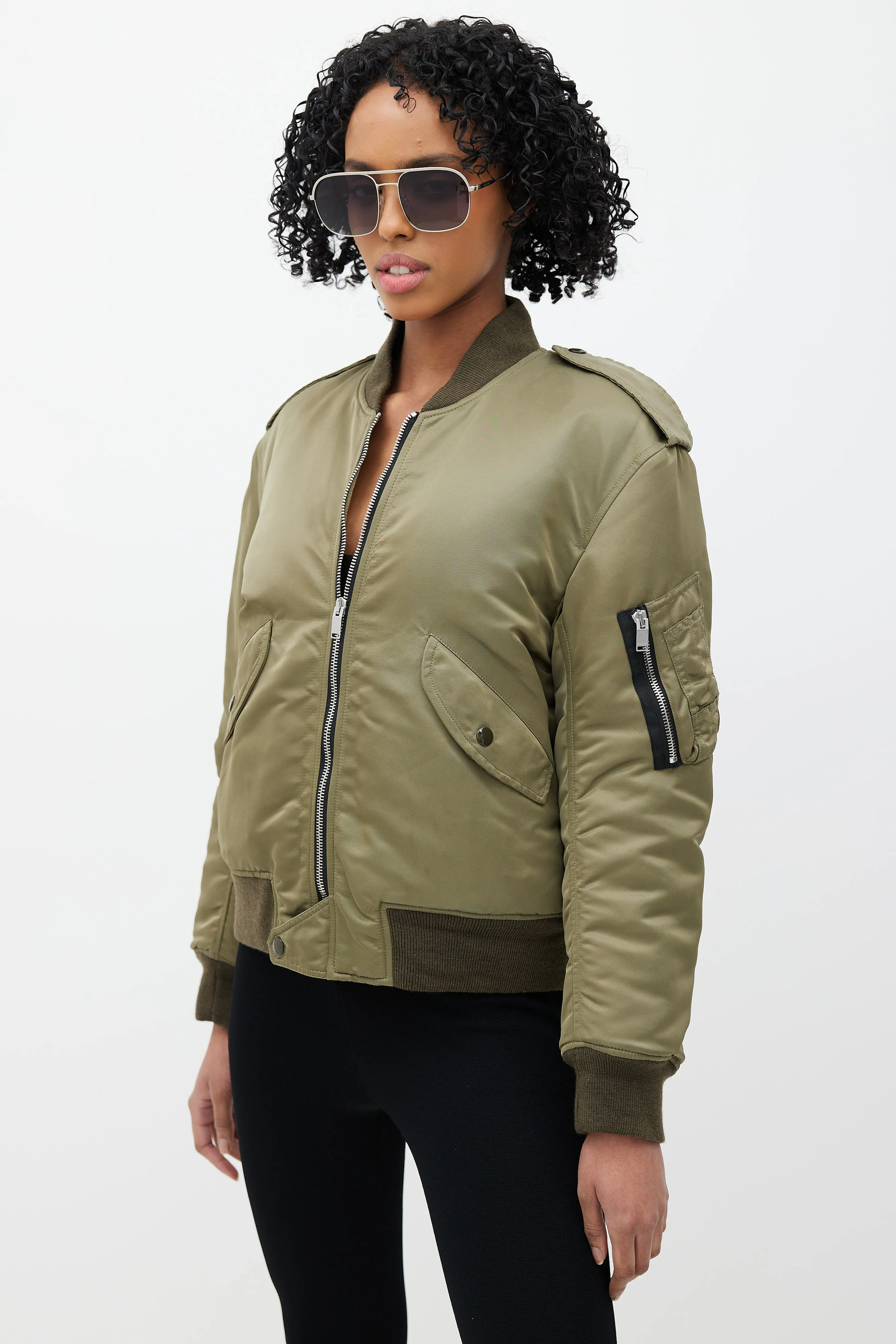 Green Padded Bomber Jacket