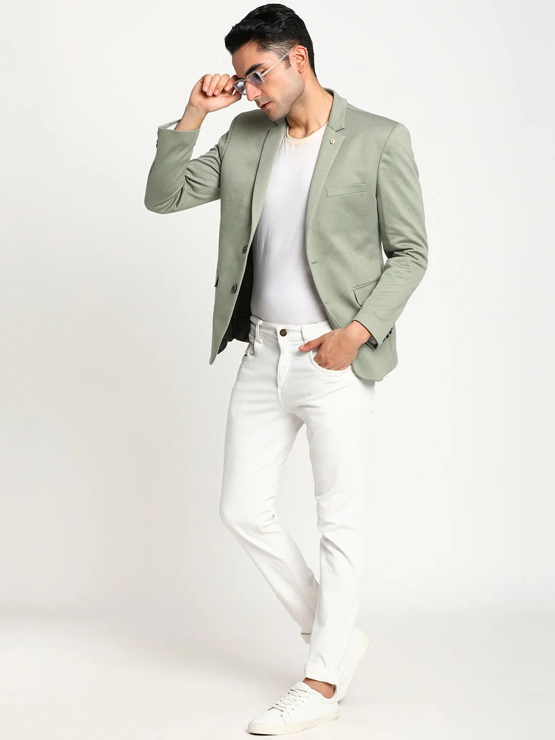 Grey Cotton Solid Formal Blazer