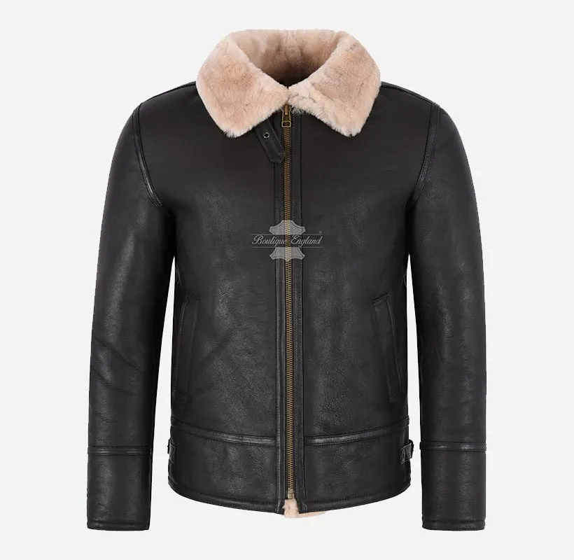 HARBIN Men's Classic B3 Original Sheepskin Jacket Brown Shearling Jacket
