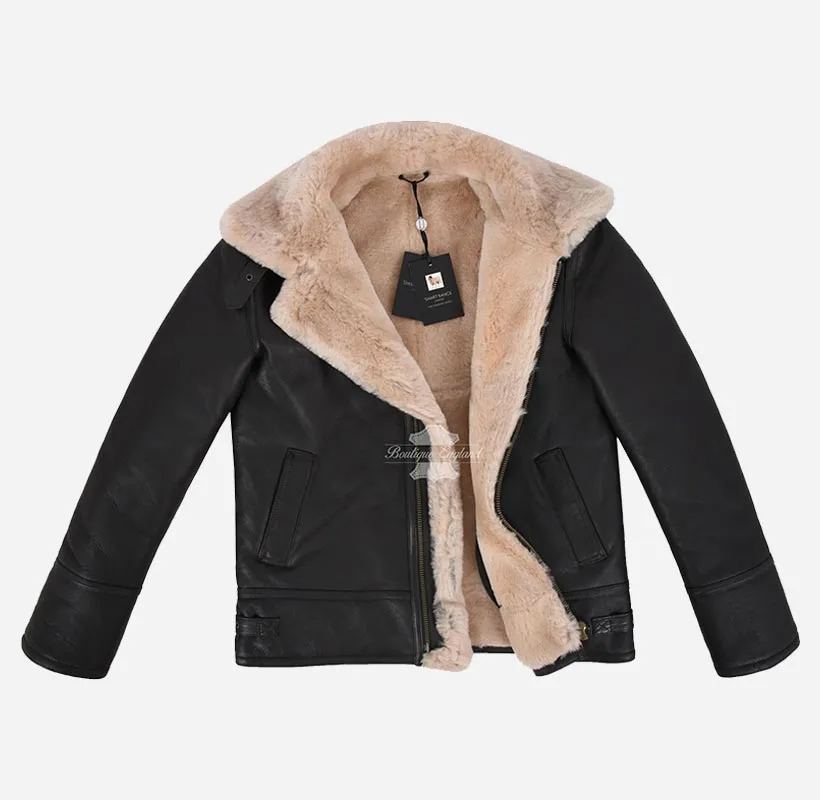 HARBIN Men's Classic B3 Original Sheepskin Jacket Brown Shearling Jacket