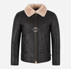 HARBIN Men's Classic B3 Original Sheepskin Jacket Brown Shearling Jacket