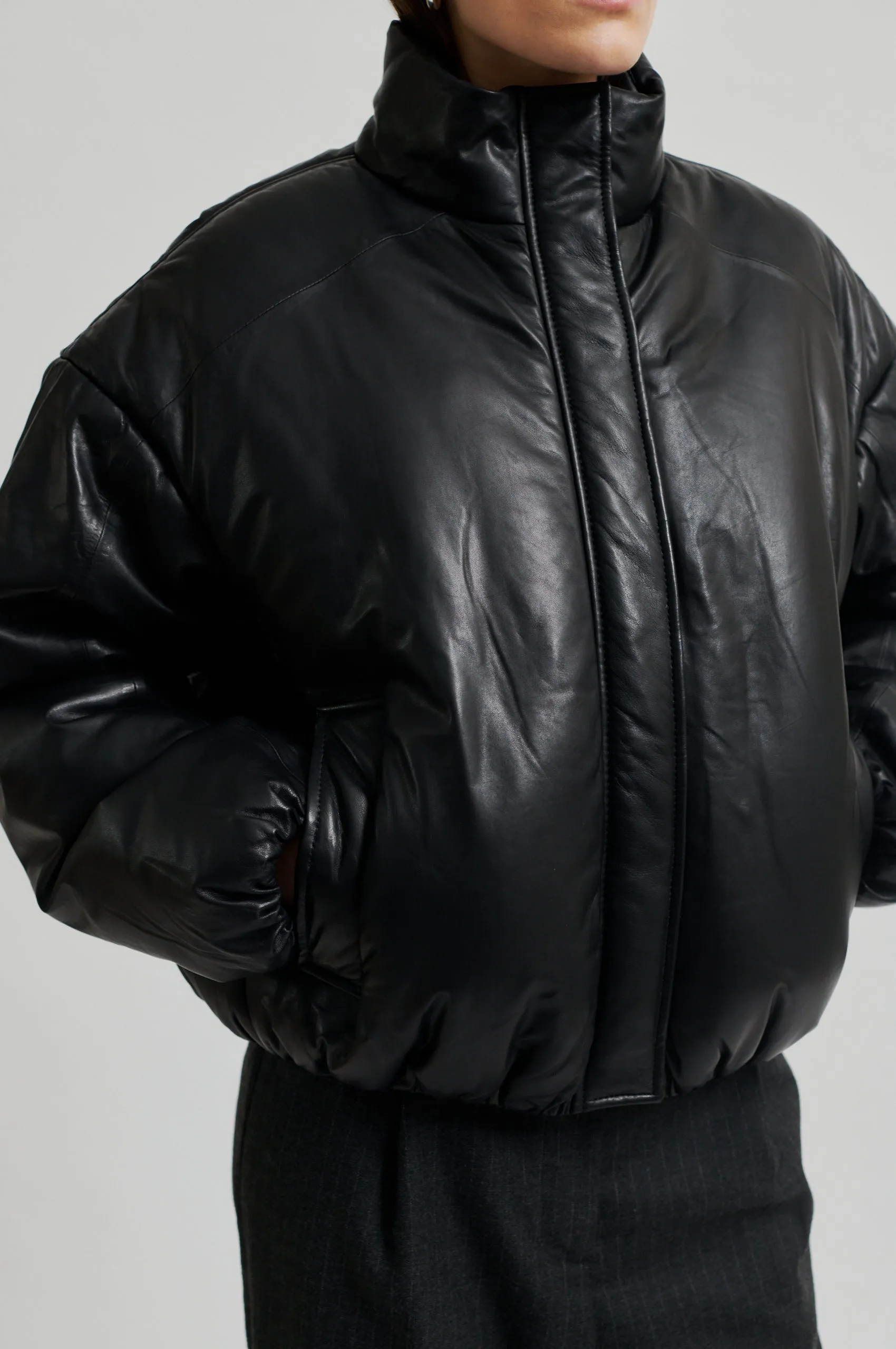 Harlow Leather Bomber Jacket - Black