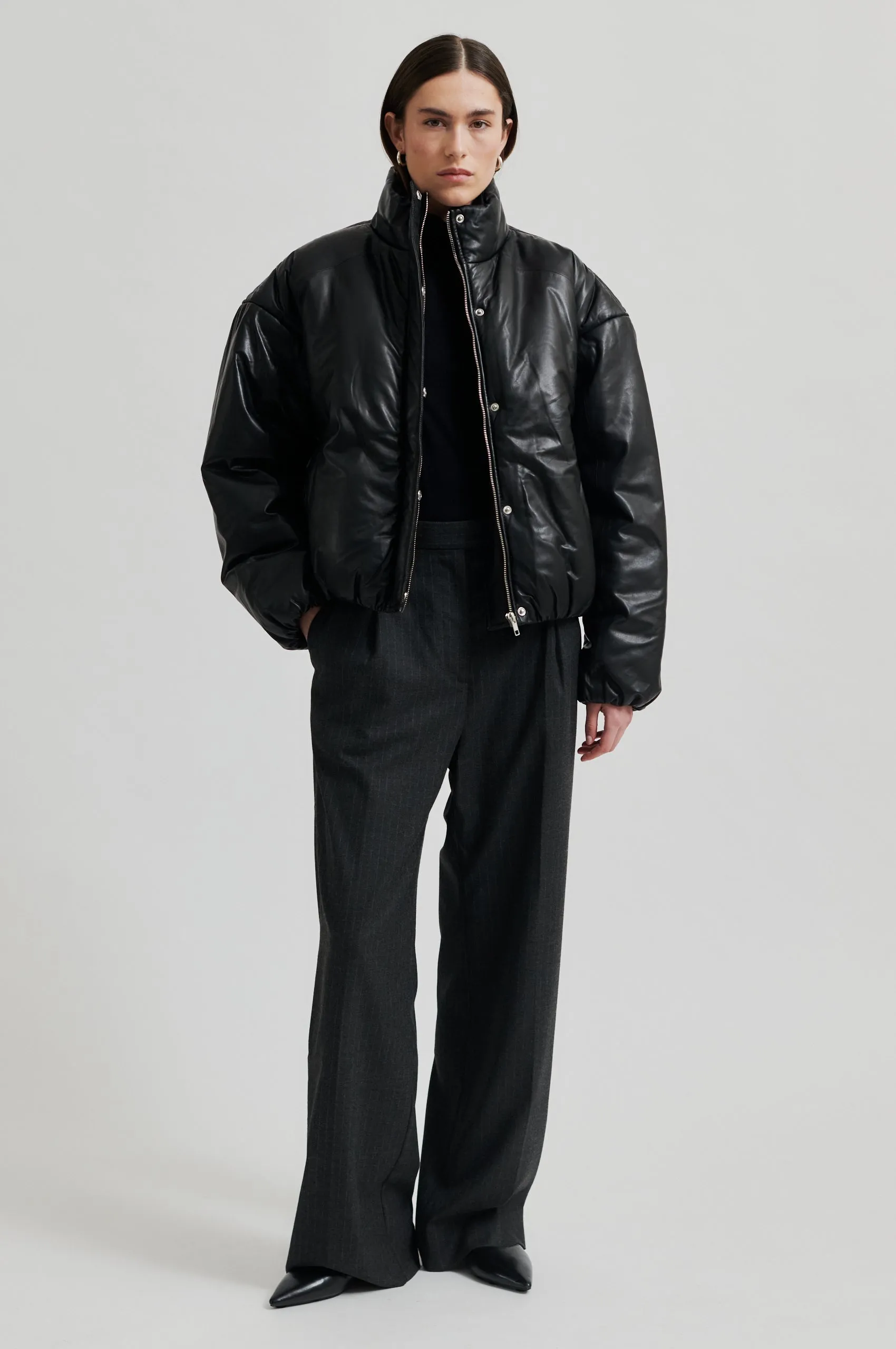 Harlow Leather Bomber Jacket - Black