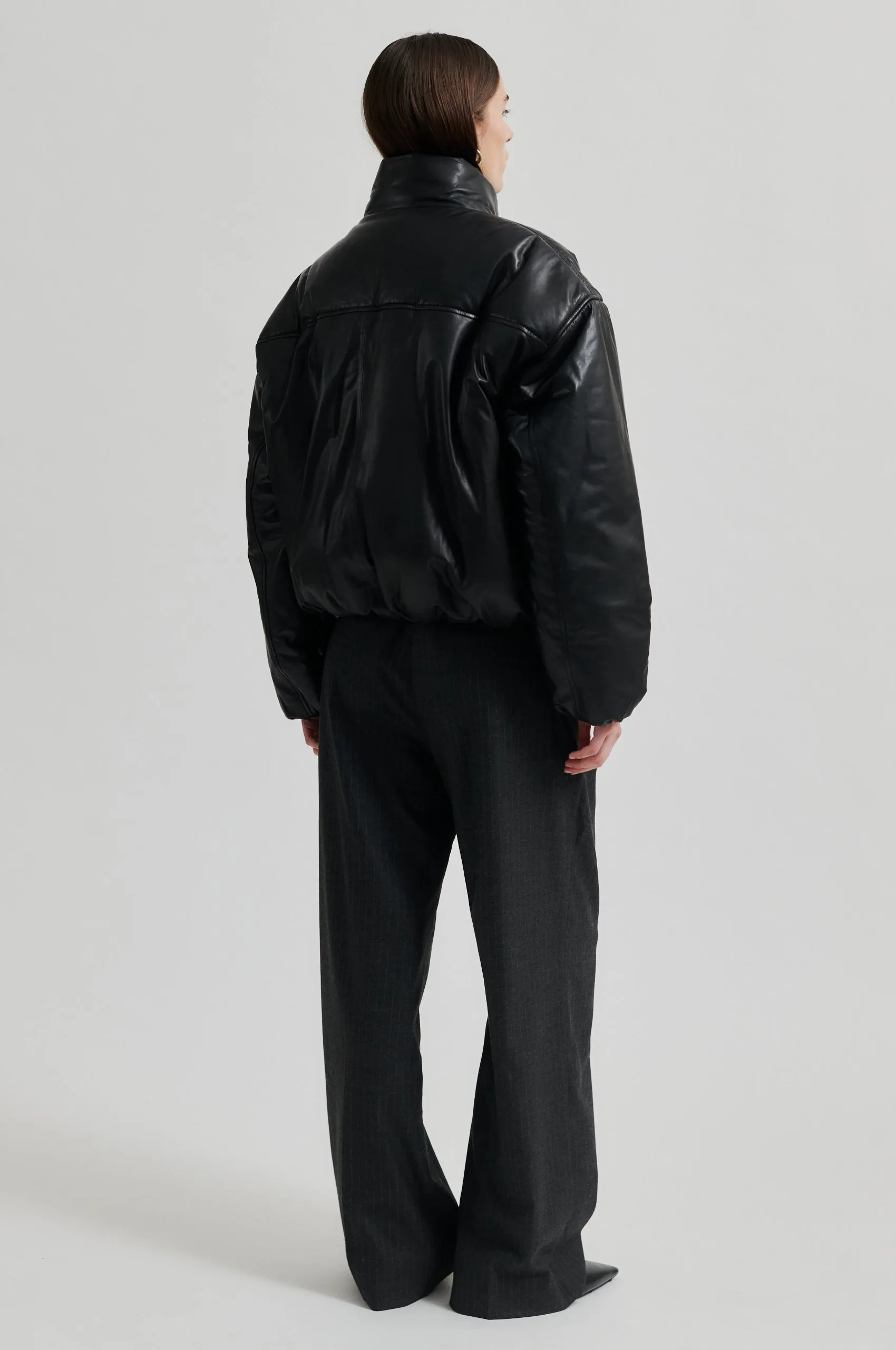 Harlow Leather Bomber Jacket - Black