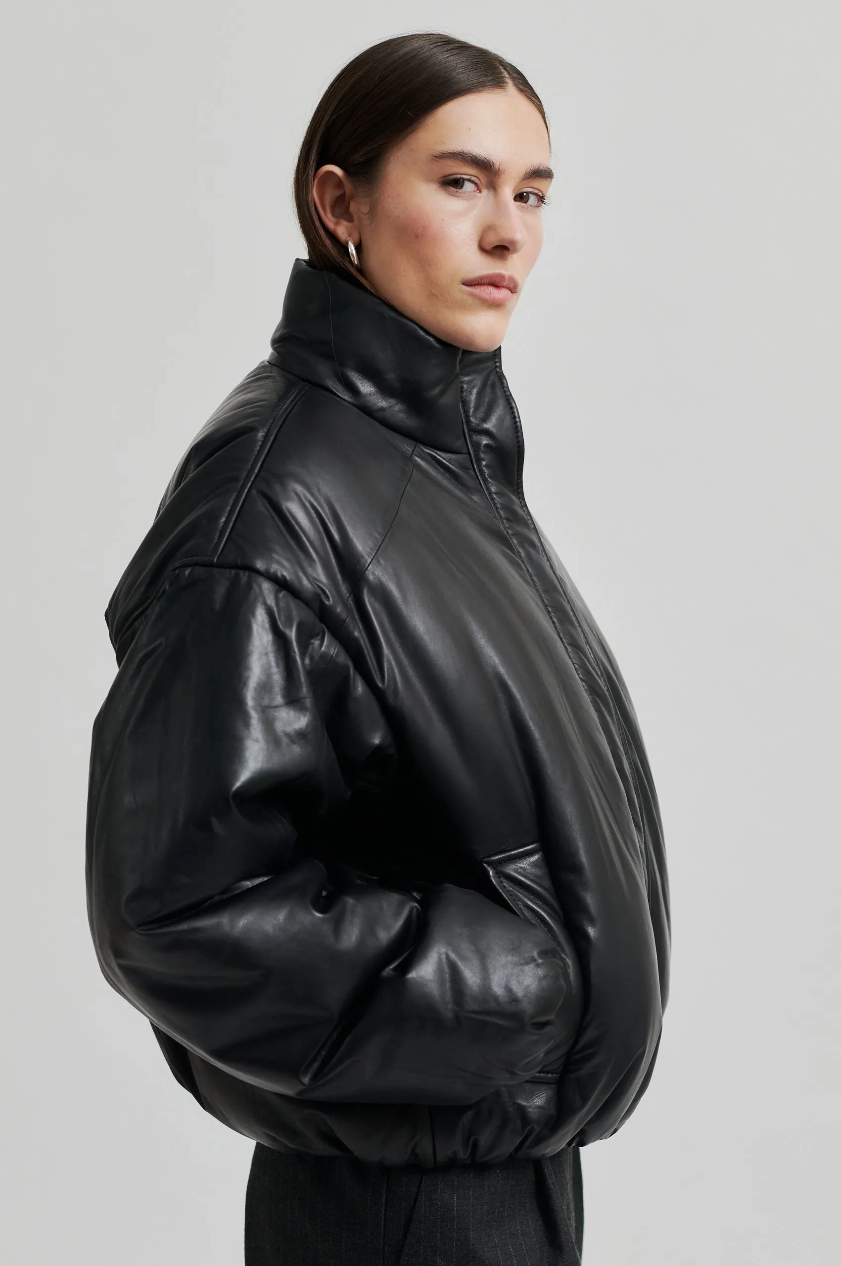 Harlow Leather Bomber Jacket - Black