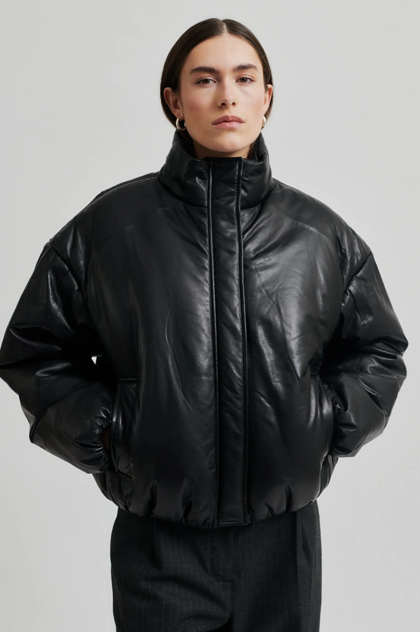 Harlow Leather Bomber Jacket - Black