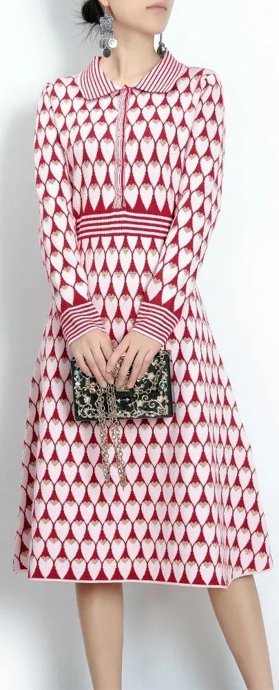 Heart-Printed Knit Dress