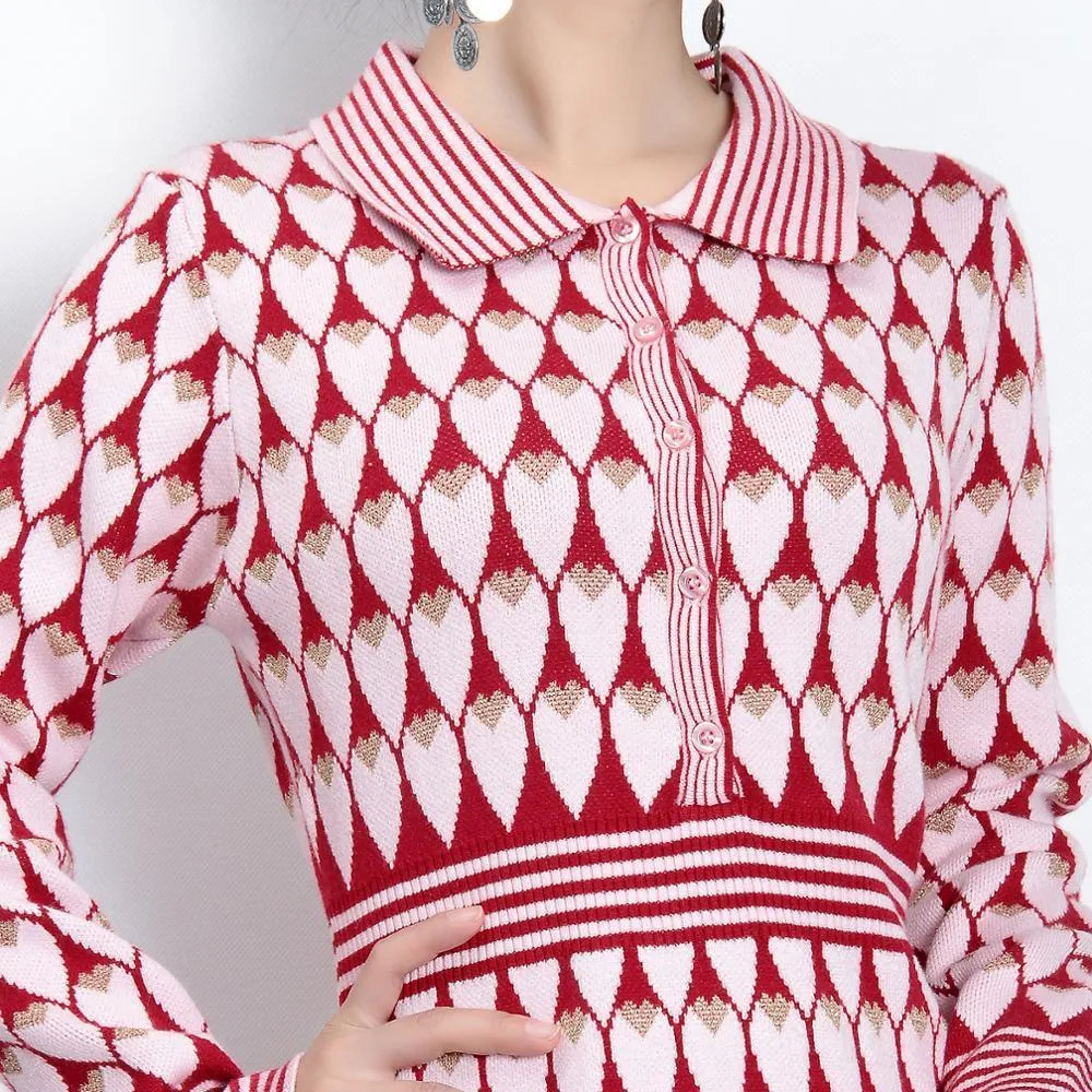 Heart-Printed Knit Dress