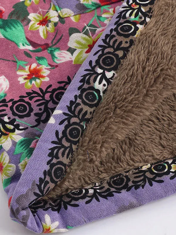Hooded Floral Fleece Lined Jacket