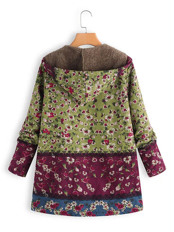 Hooded Floral Fleece Lined Jacket