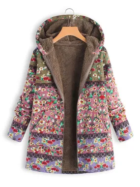 Hooded Floral Fleece Lined Jacket
