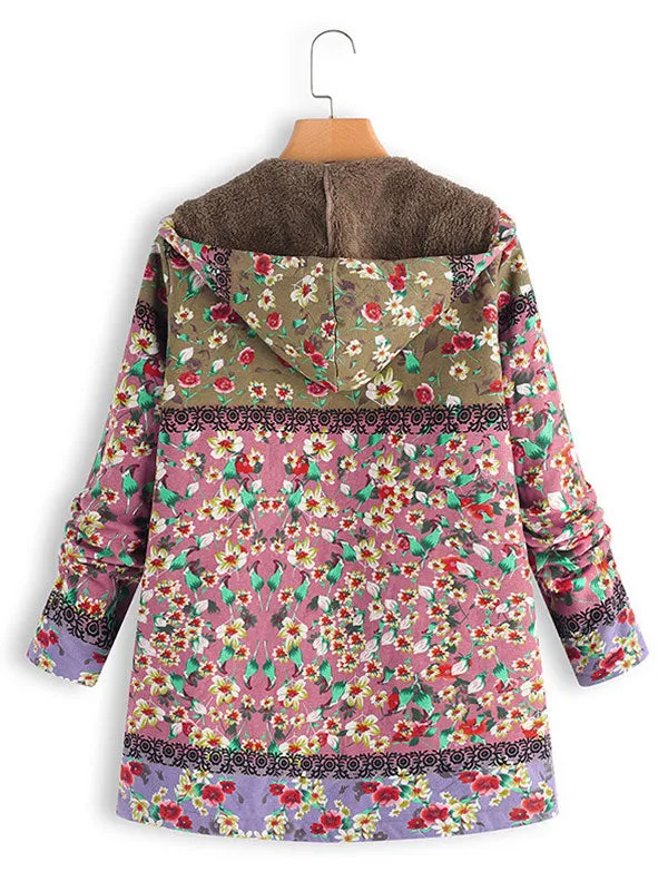 Hooded Floral Fleece Lined Jacket