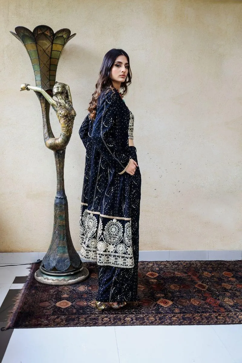Huma Adnan - Black Mist - Chiffon - Black - 1 Piece