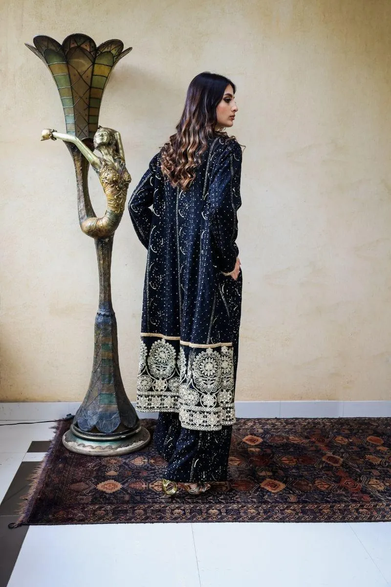 Huma Adnan - Black Mist - Chiffon - Black - 1 Piece