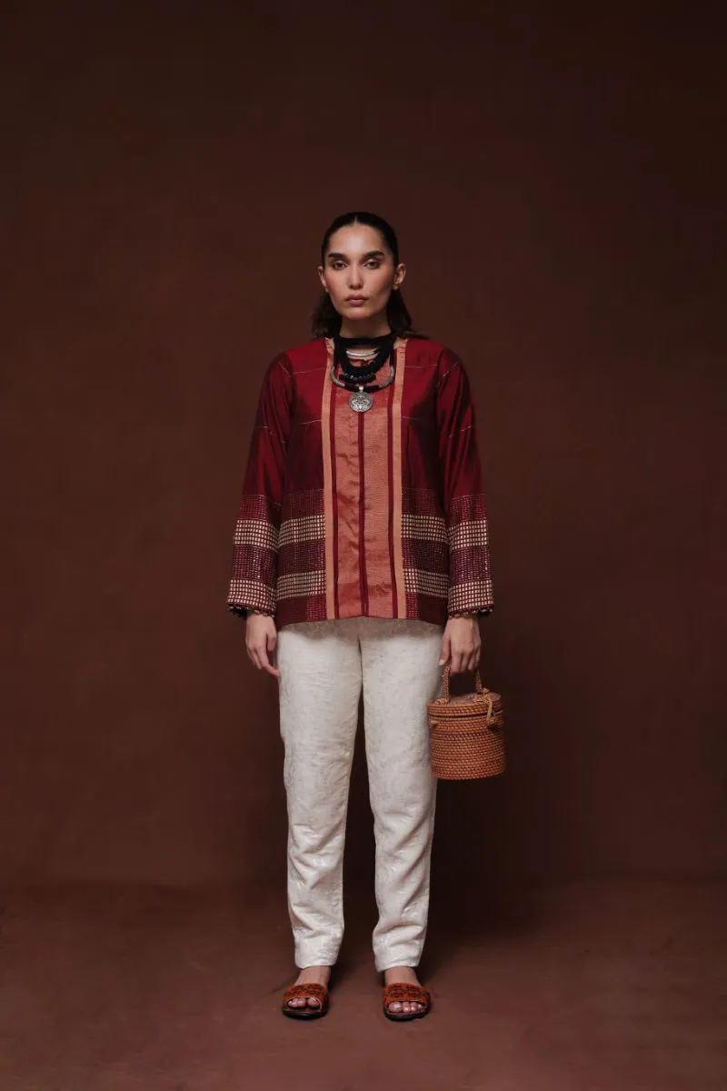 Huma Adnan - Haya - Maroon - Jamawar - 1 Piece