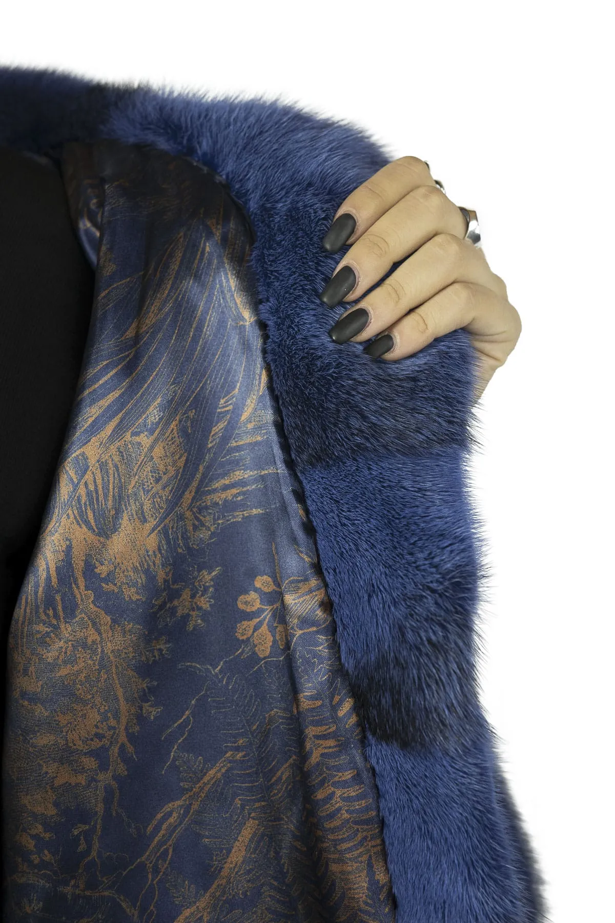 Jacket in mink Bluette Black Cross with Hood