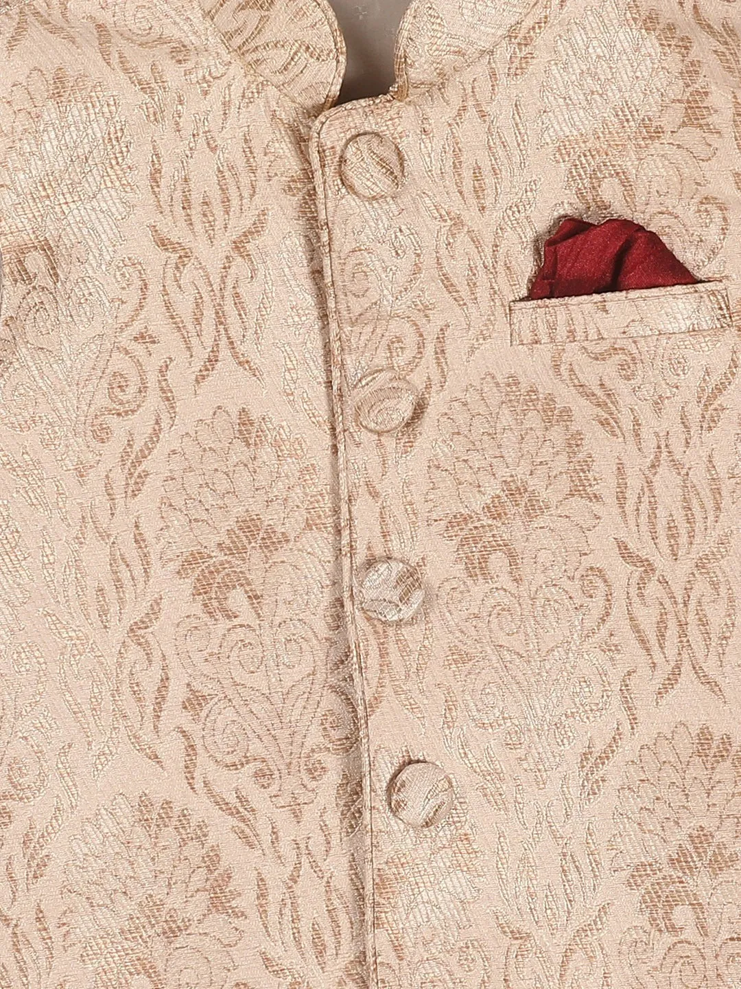 Jashvi Boy's Blue Printed Kurta with Rose Gold Pyjamas & Nehru Jacket