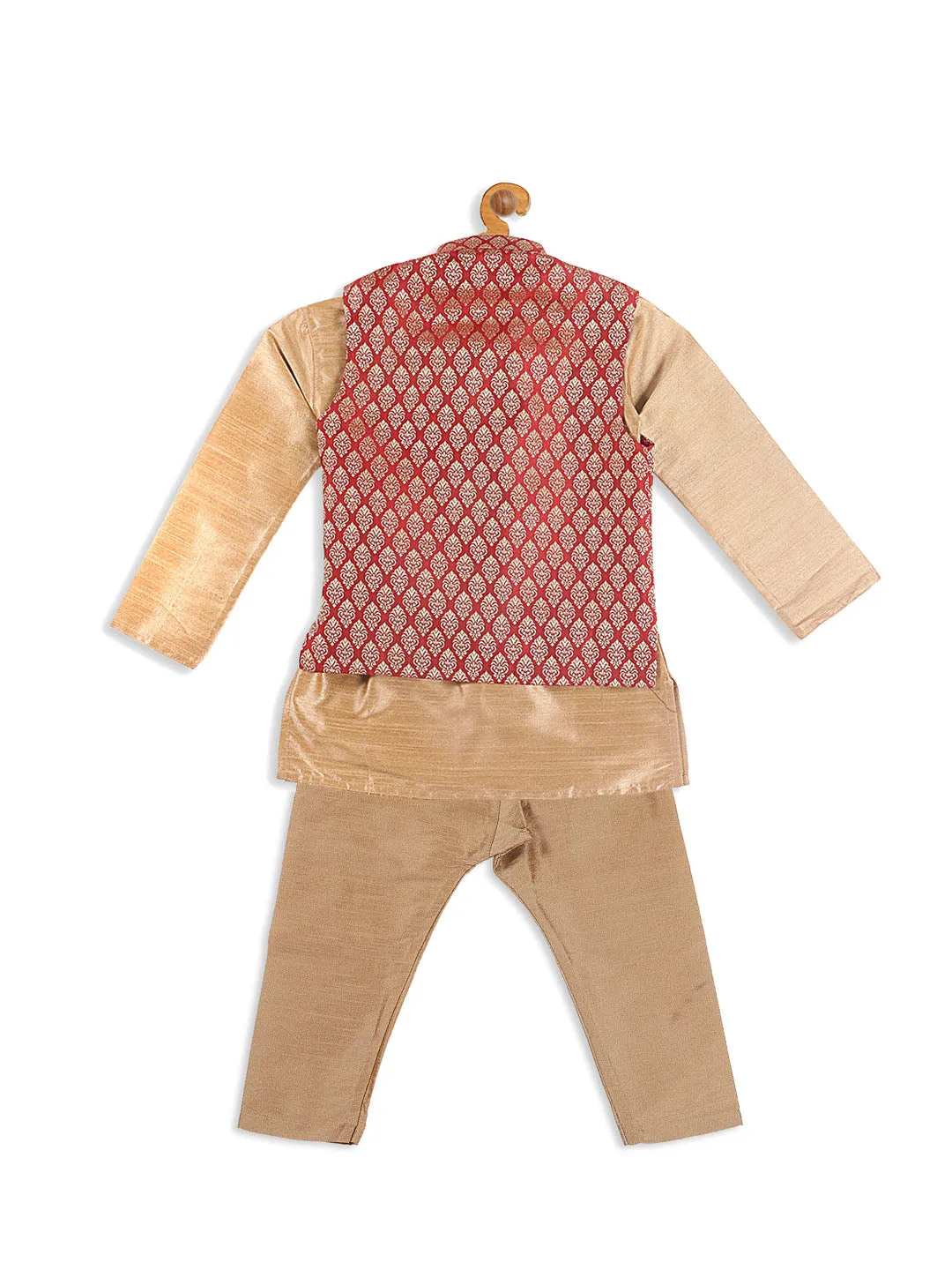 Jashvi SISHU Boy's Maroon Jacket And Rose Gold Ethnic Kurta With Pyjama Set