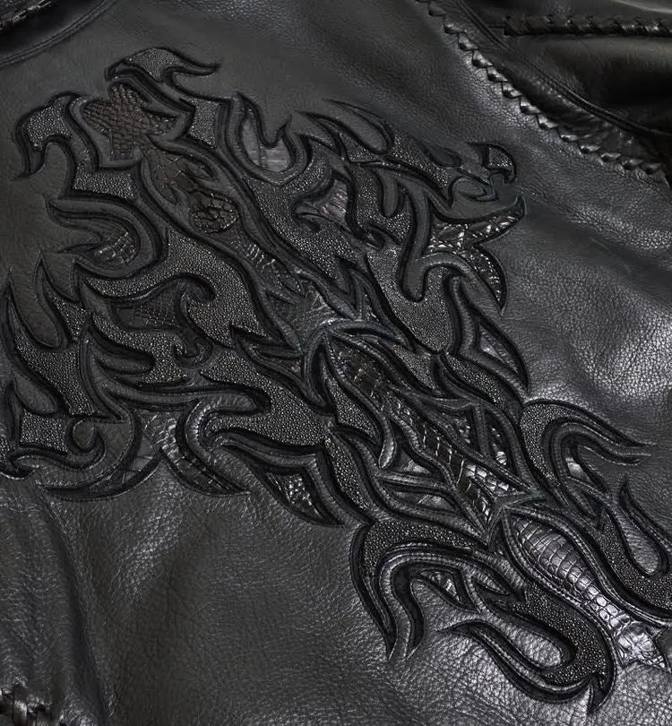 Kashani Excalibur Stingray/Calf/Gator Leather Biker Jacket