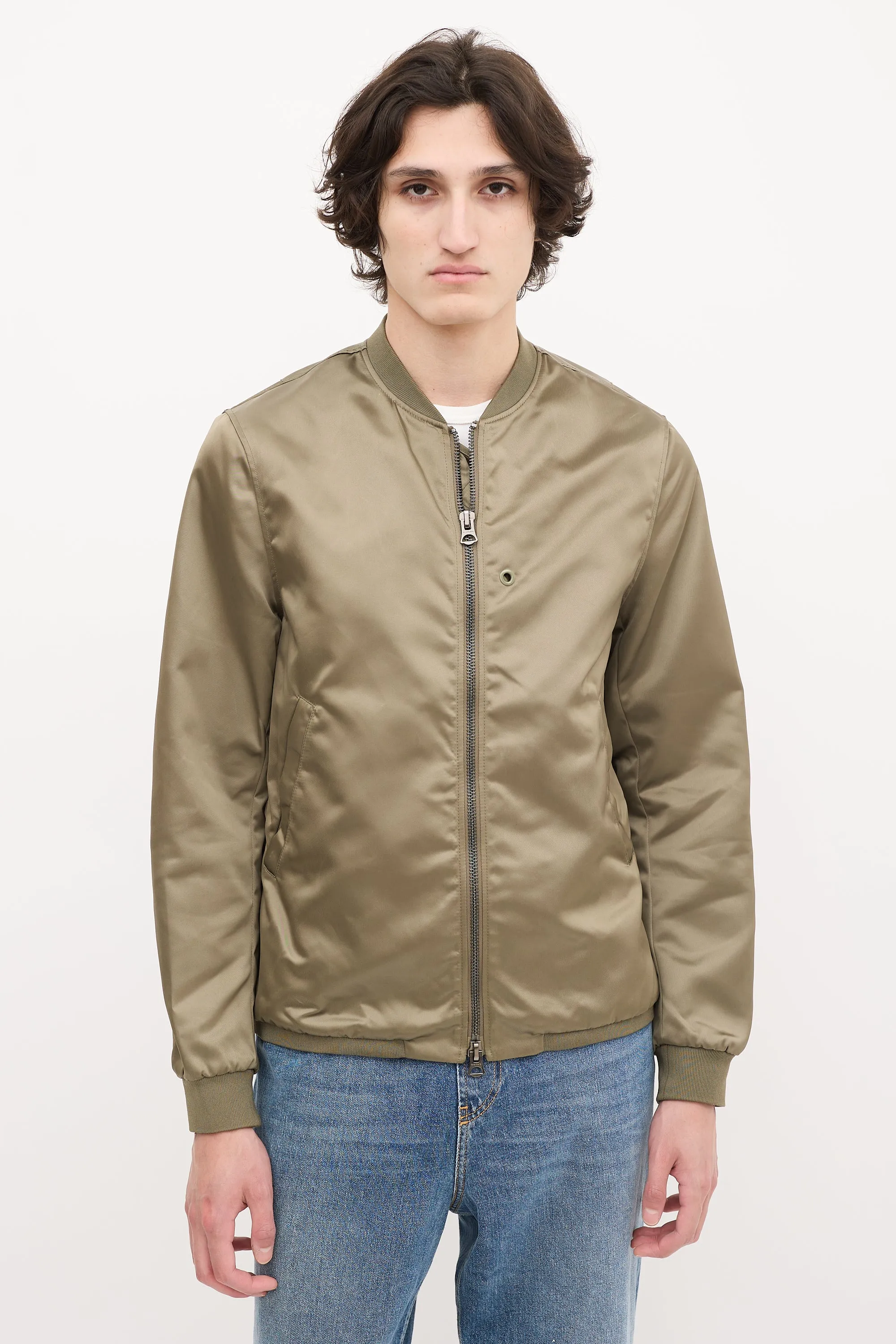 Khaki Green Nylon Selo Light Bomber Jacket