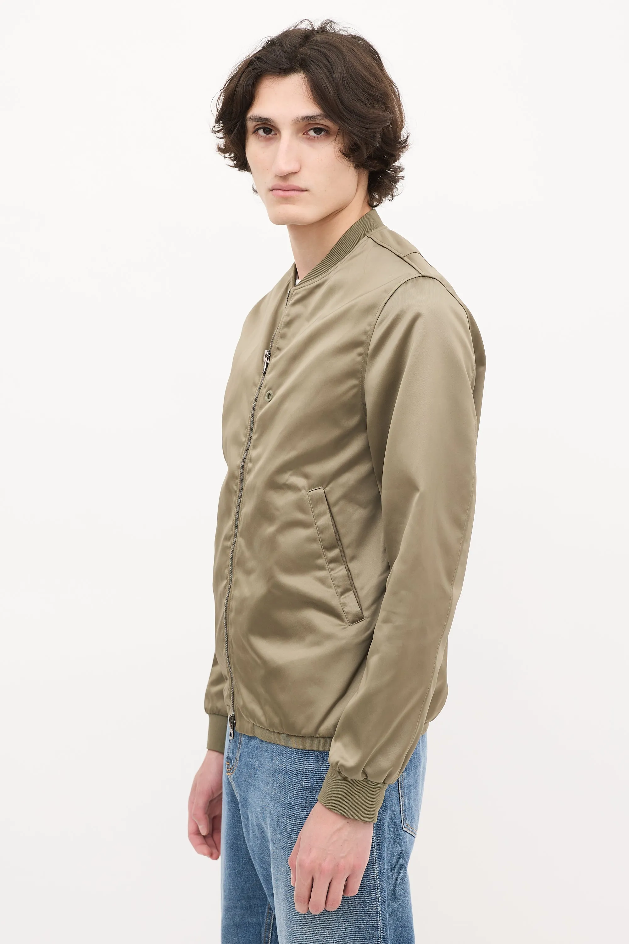 Khaki Green Nylon Selo Light Bomber Jacket