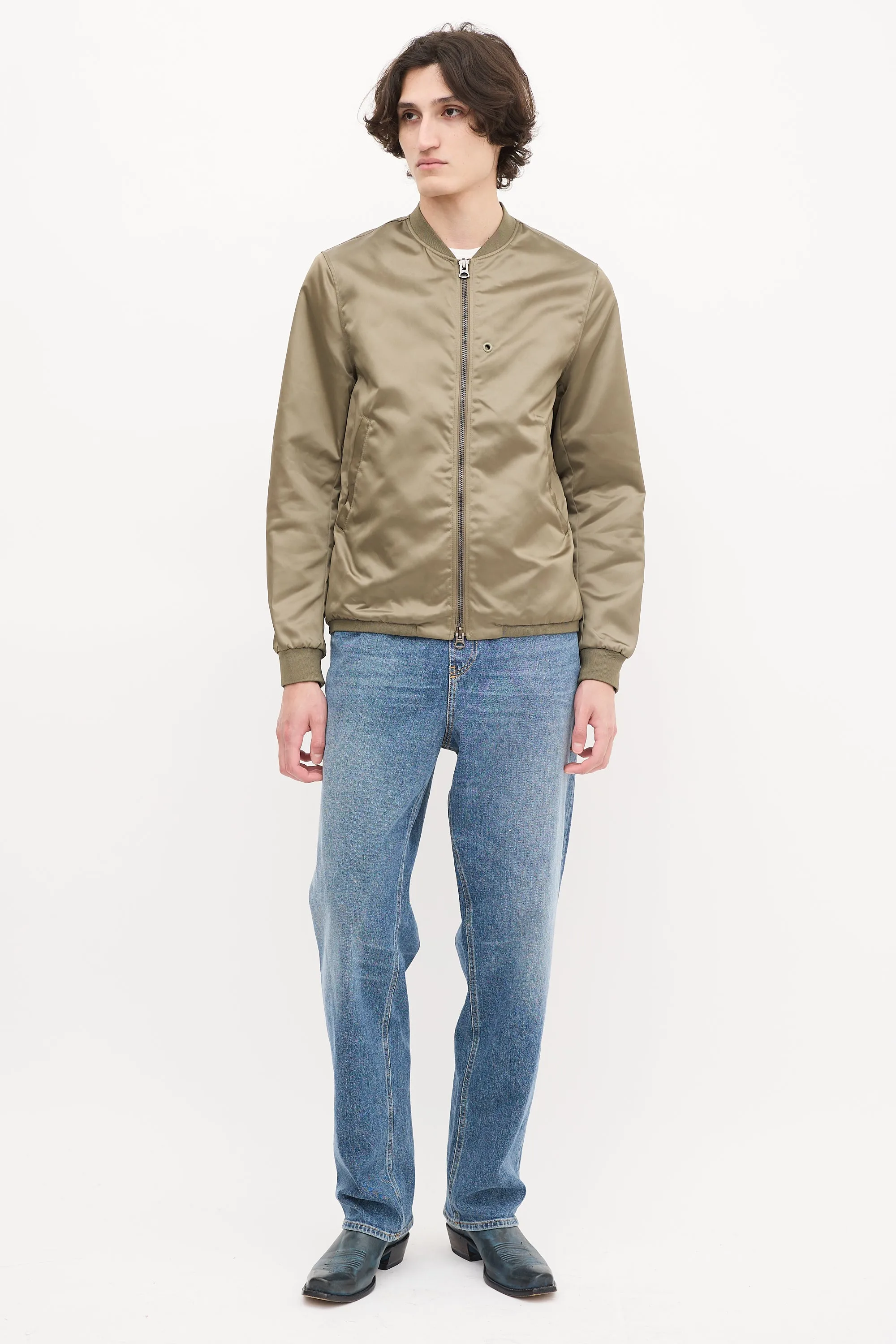 Khaki Green Nylon Selo Light Bomber Jacket