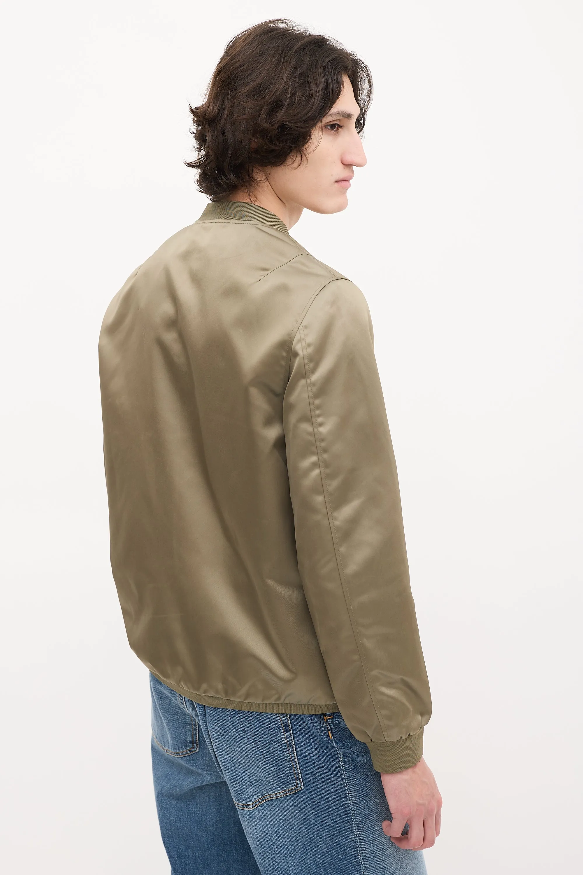 Khaki Green Nylon Selo Light Bomber Jacket