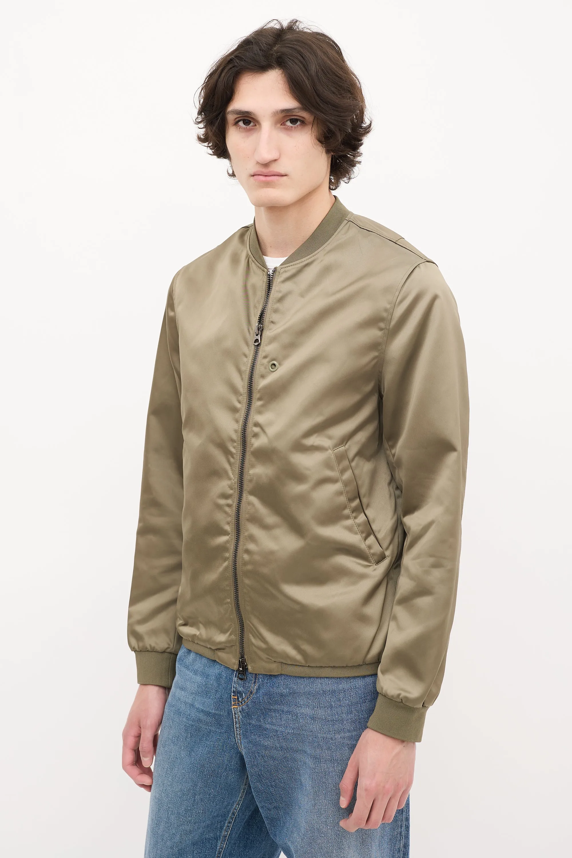 Khaki Green Nylon Selo Light Bomber Jacket
