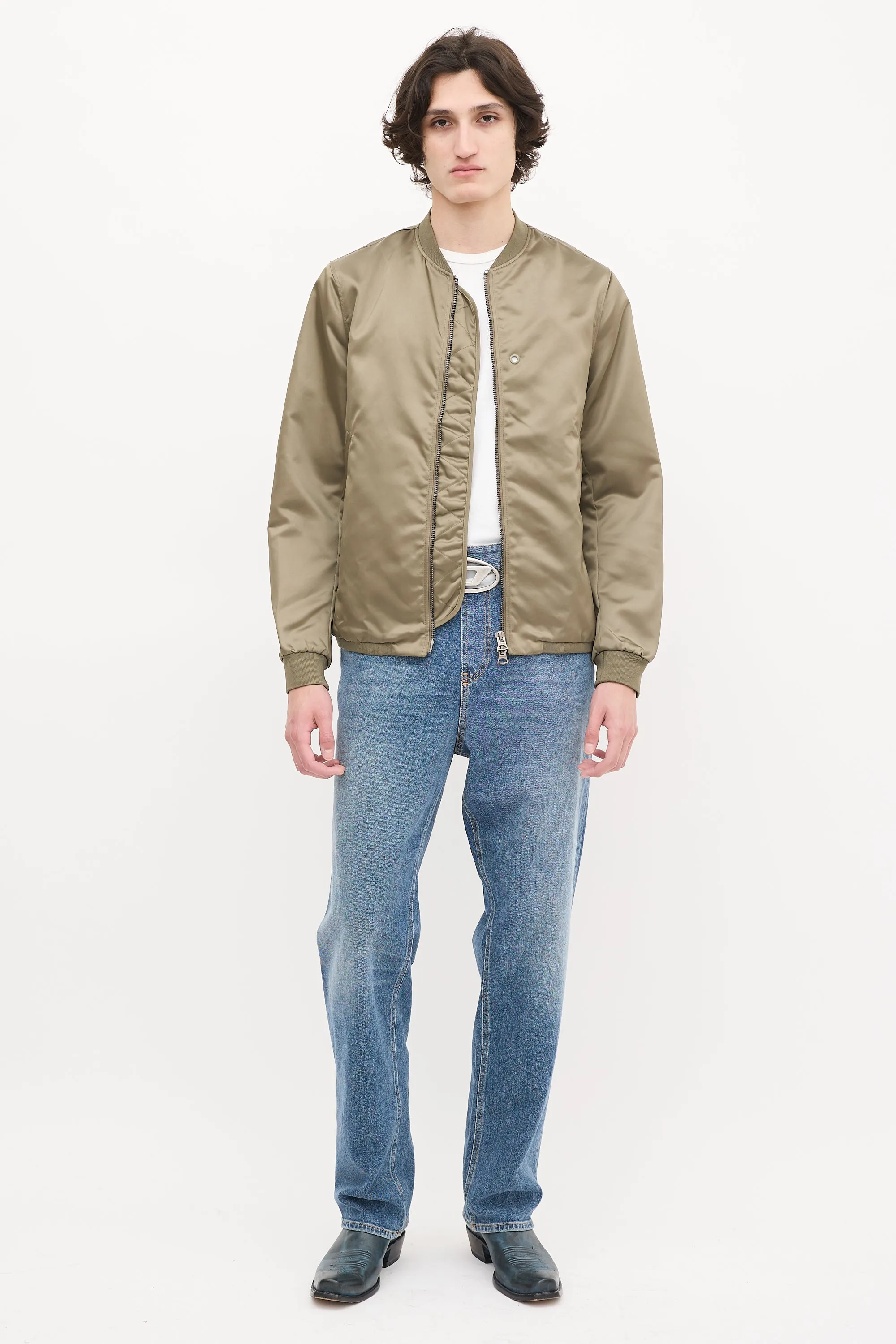 Khaki Green Nylon Selo Light Bomber Jacket