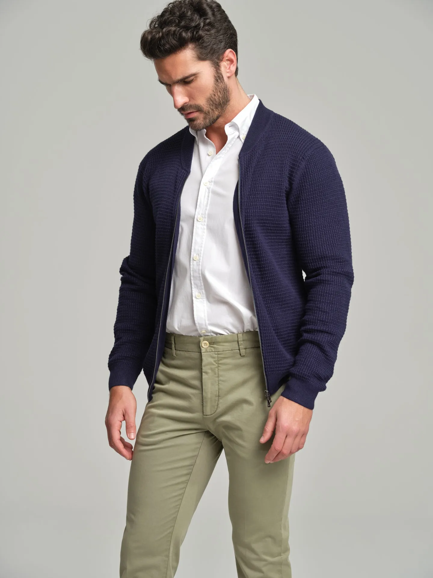 Knitted bomber with waffle knitting