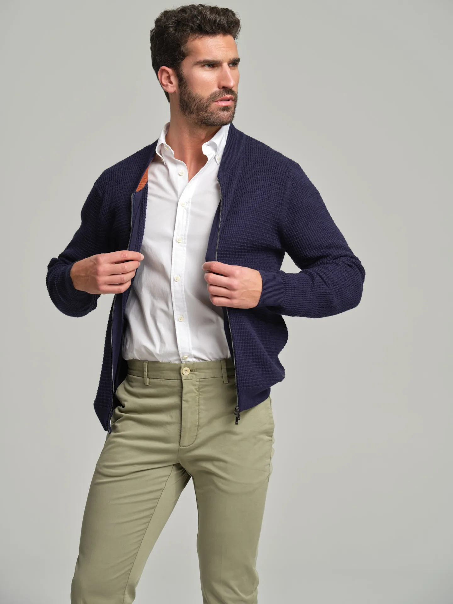 Knitted bomber with waffle knitting