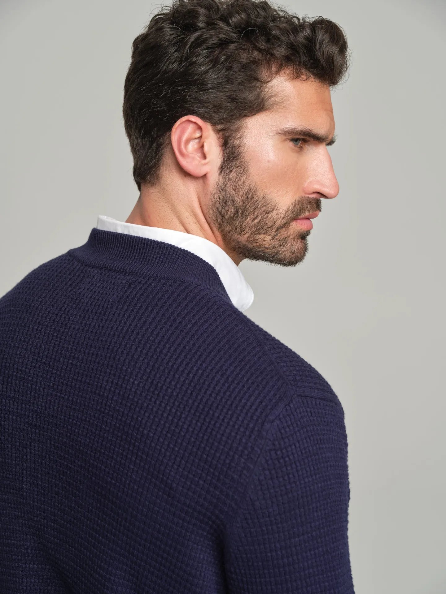 Knitted bomber with waffle knitting