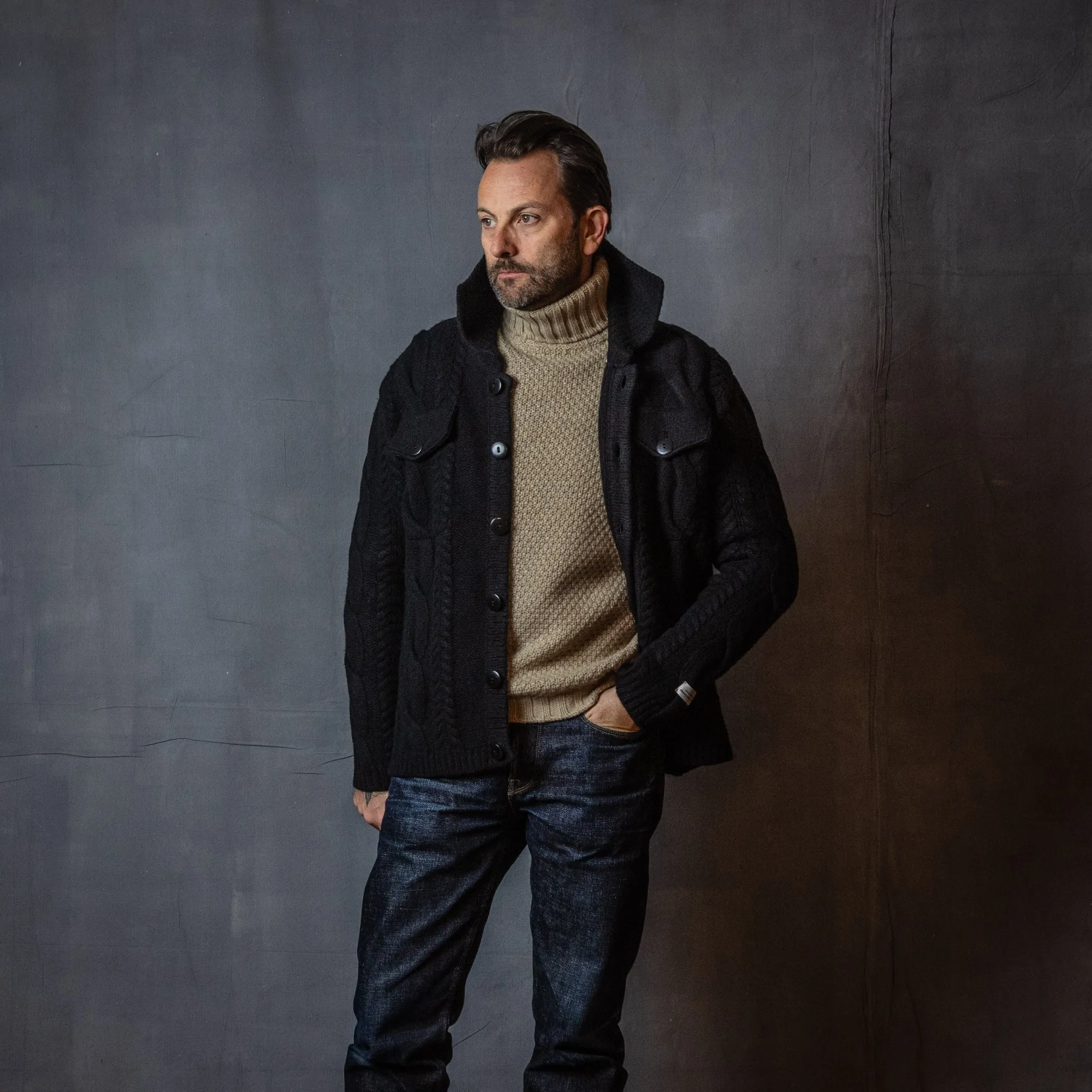Knitted Jacket in Black Wool