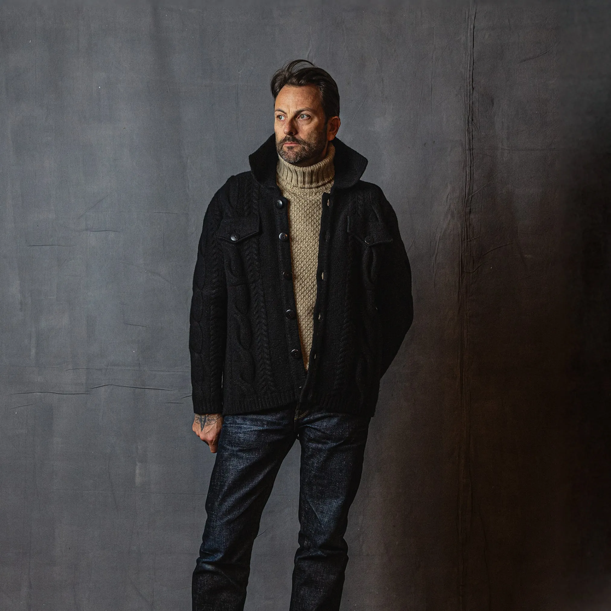 Knitted Jacket in Black Wool