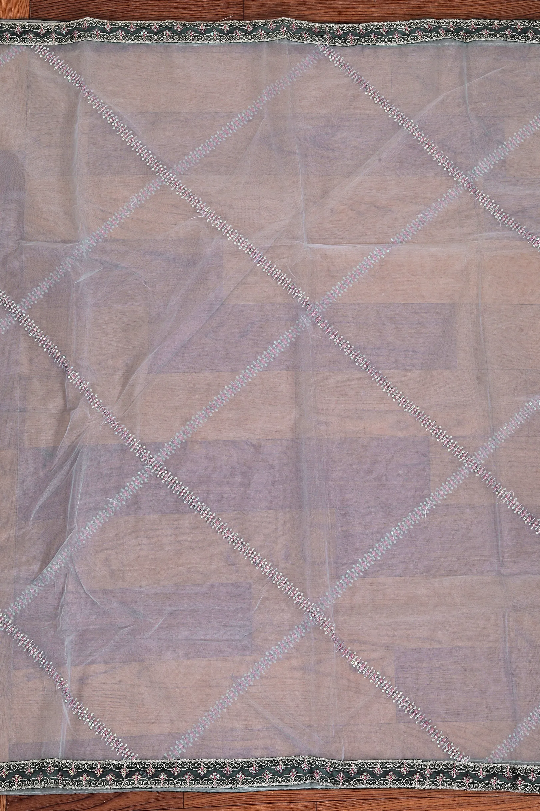 Light Blue Heavy Embroidered Poly Georgette Dress Material with Dupatta