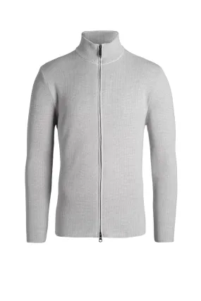 Merino wool zip jacket, pearl knit