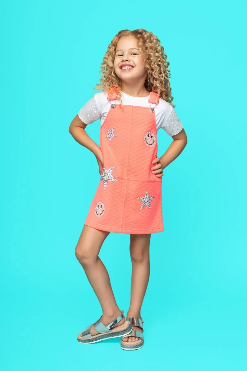 METALLIC PATCHES NEON OVERALL DRESS