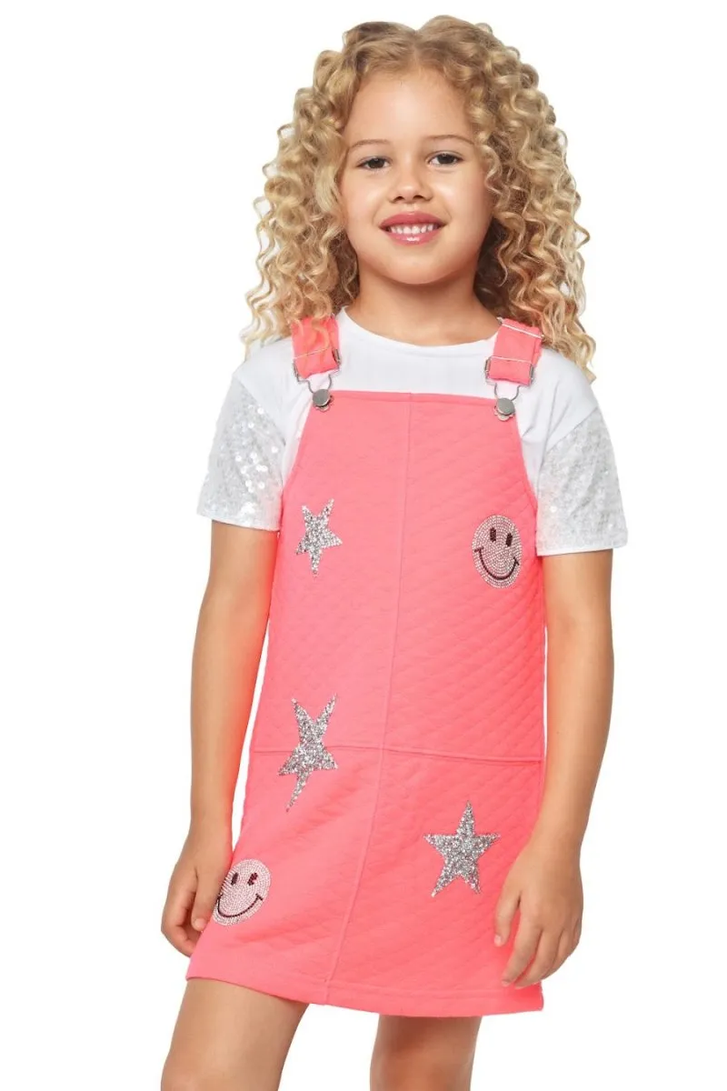 METALLIC PATCHES NEON OVERALL DRESS
