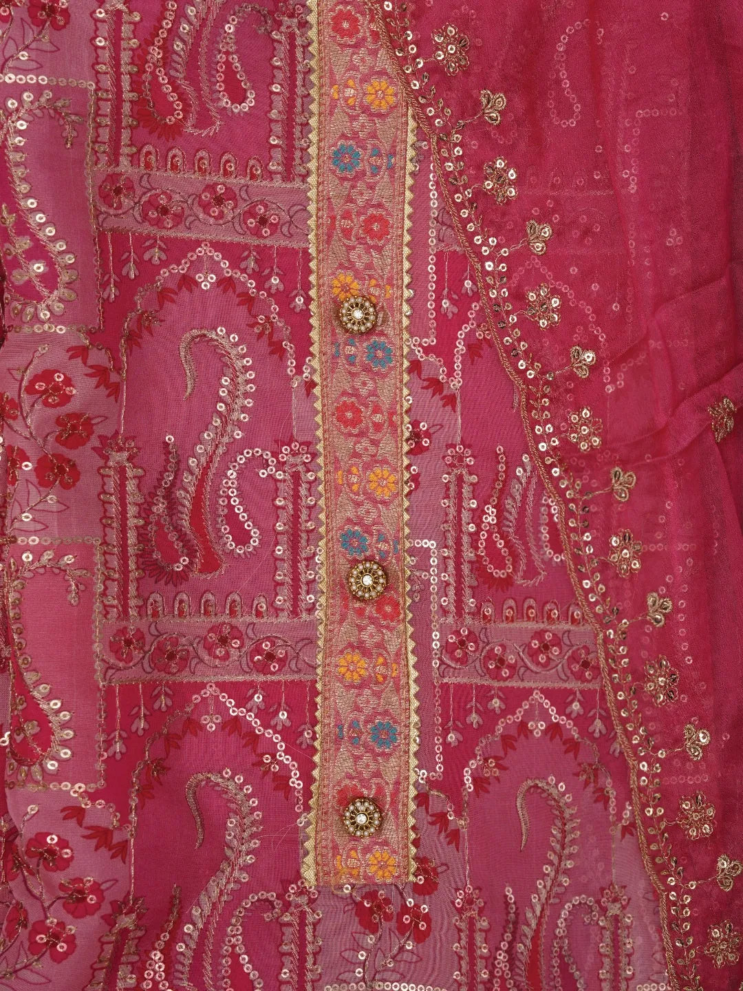 Multicolor Sequin Embellished Organza Dress Material with Dupatta