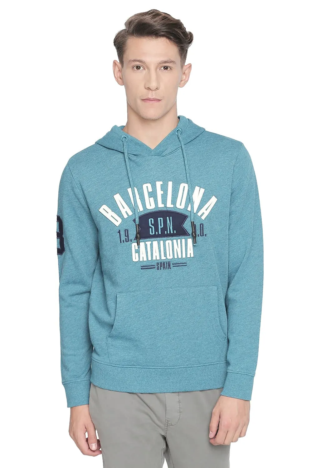 Muscle Fit Heather Hooded Pullover Knit Jacket