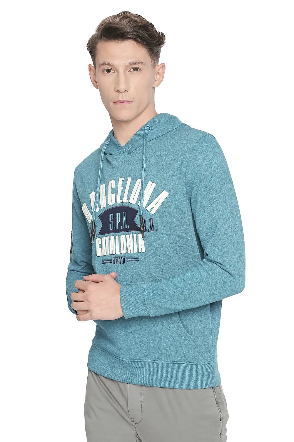 Muscle Fit Heather Hooded Pullover Knit Jacket