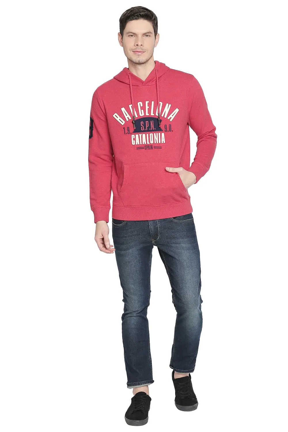 Muscle Fit Heather Hooded Pullover Knit Jacket