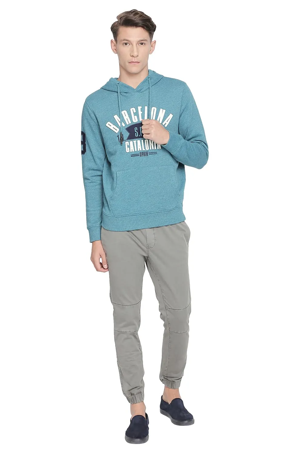 Muscle Fit Heather Hooded Pullover Knit Jacket
