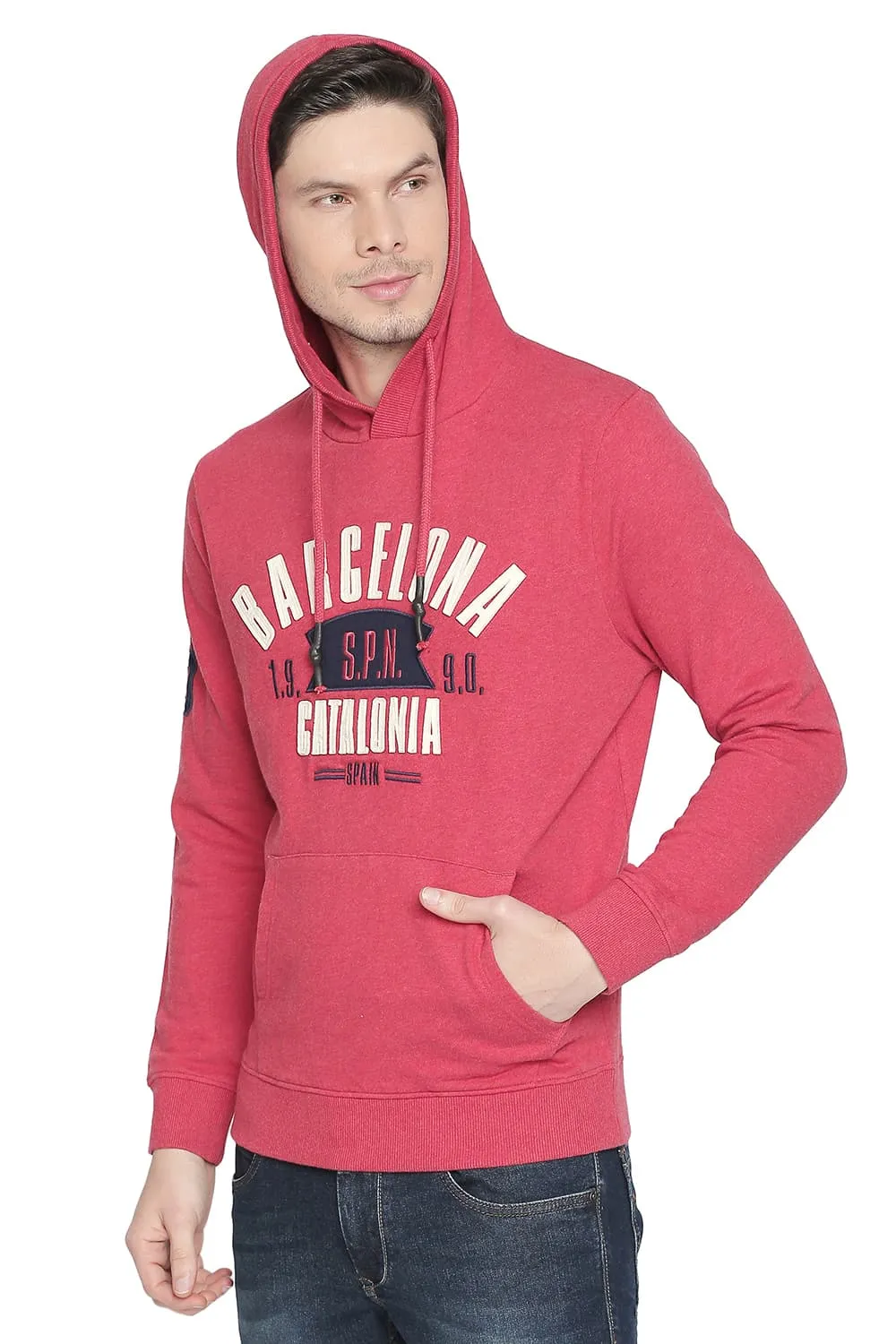 Muscle Fit Heather Hooded Pullover Knit Jacket
