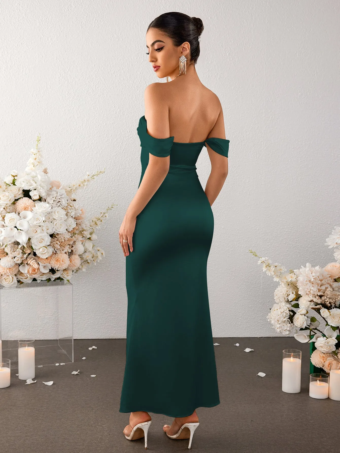 Off Shoulder Satin Backless Mermaid Dress
