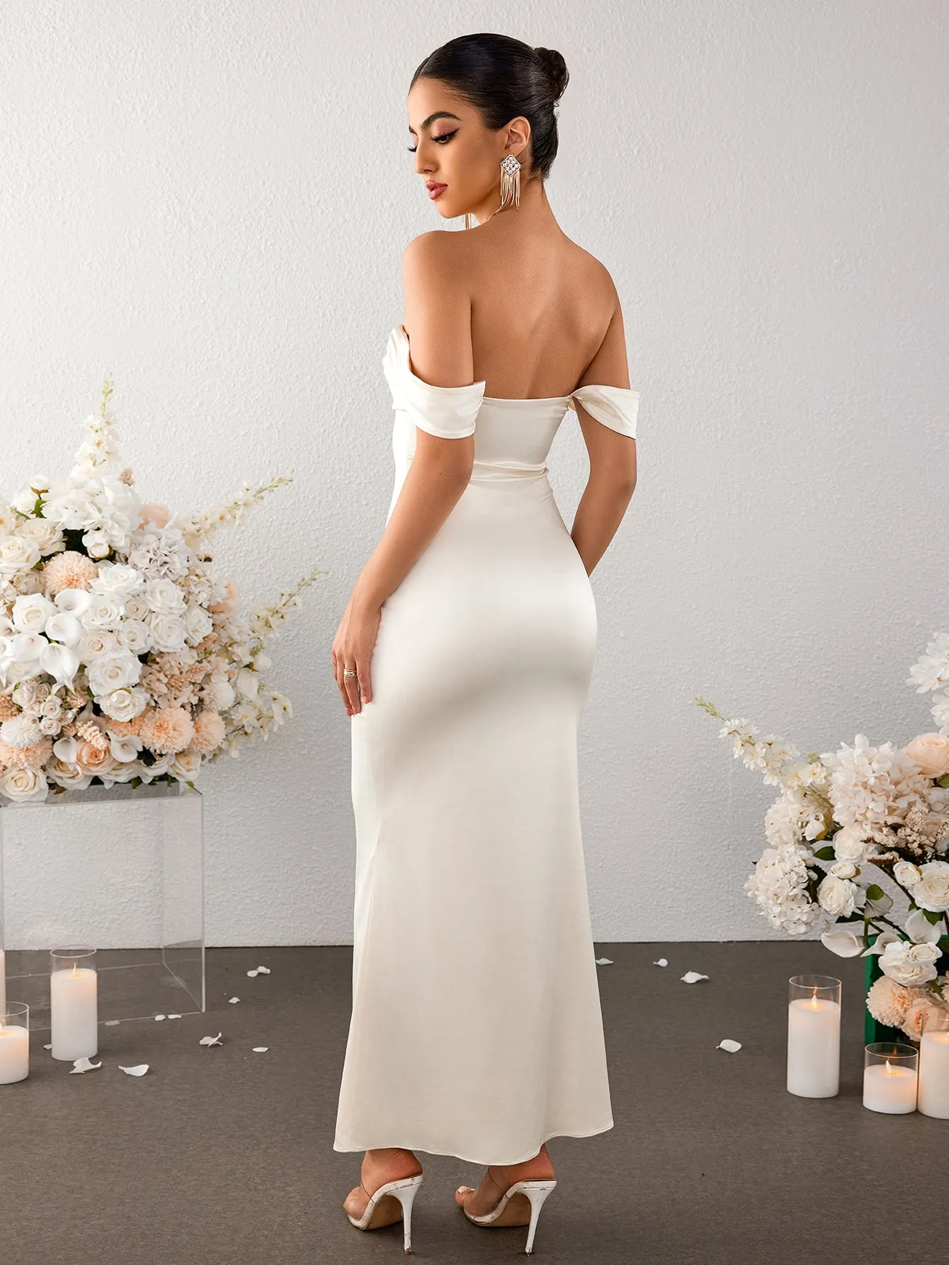 Off Shoulder Satin Backless Mermaid Dress